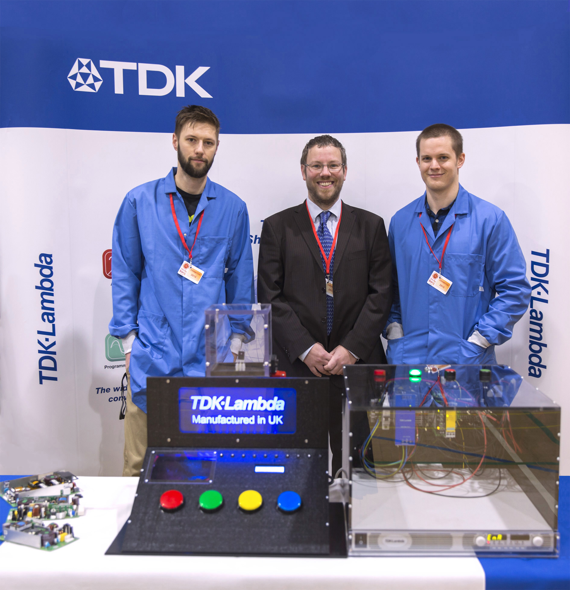 TDK-Lambda UK’s Product Performance Manager, Alex Knill (pictured centre) with Electronics Technicians Nick Heighington and Kai Chappell at the Great Torrington School Big Bang event